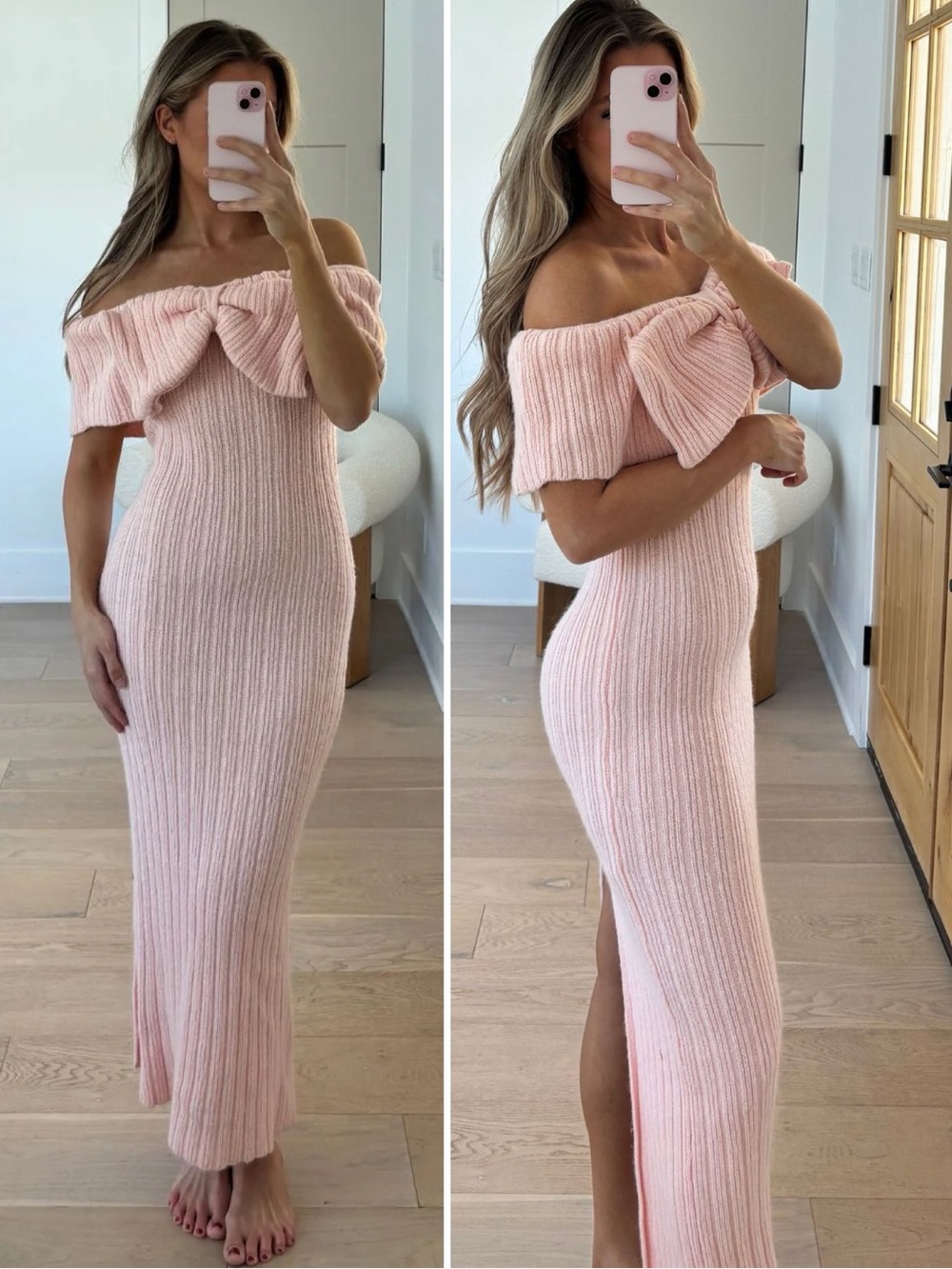 NWT WORTH Collective Aston Bow Front Maxi Sweater Dress in Pinkish Petal M - Picture 3 of 16